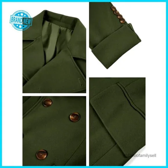 Men's Slim Fit Trench Coat Double Breasted Wool Blend Overcoat Classic Elegant